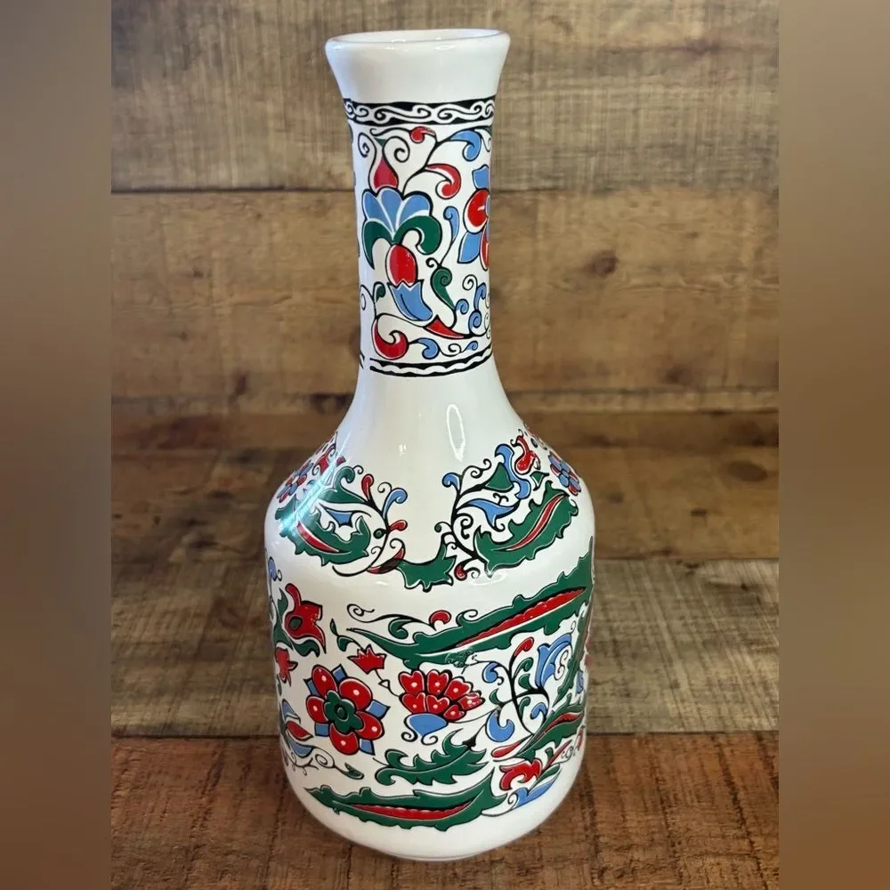 METAXA Liquor Empty Multicolor Floral Bottle Wooden Cork Stopper Made In Greece